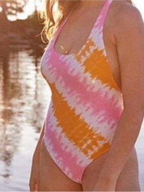 Aerie Pink/Orange Tie Dye Racerback One Piece Swimsuit
